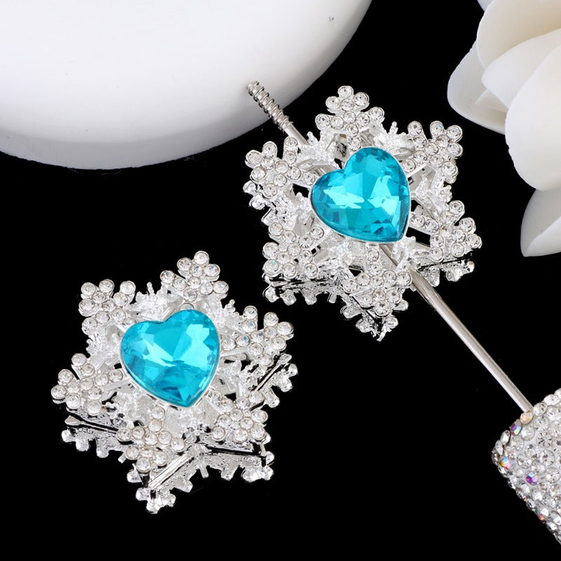 Wholesale Alloy Snowflake Beads Double-sided Heart-shaped Zircon Straight Hole Beads DIY Mobile Phone Chain Beads